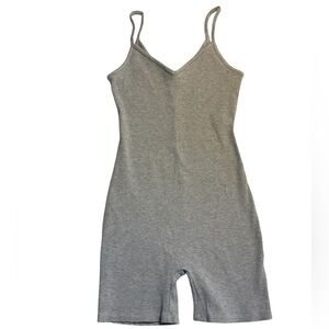 Altar’d State AS Revival Bodysuit Romper Medium Grey Ribbed V-Neck Athletic 1pc